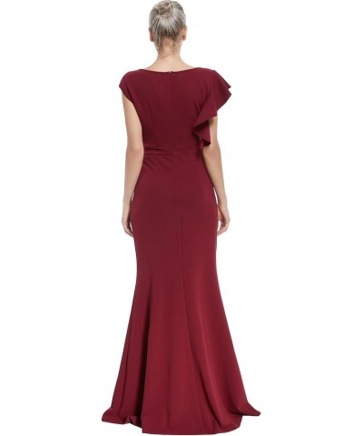 Long Formal Dresses for Women Wedding Guest Ruffle Sleeve Ruched Bodycon Fishtail Evening Gown Prom Dress Ball Gowns Burgundy...