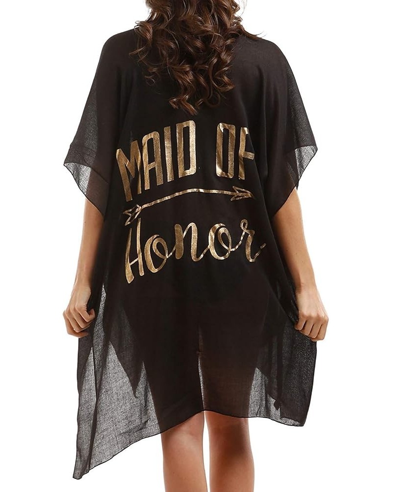 Womens Bride Tribe Cover Up Bachelorette Swimsuit Beach Shawl Wrap Maid of Honor - Black $32.55 Swimsuits