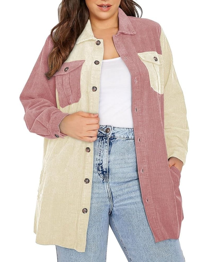 Womens Plus Size Long Sleeve Button Down Boyfriend Shirts Casual Plaid Shacket Jacket Coats(1X-5X) B1 Rose $22.50 Tops