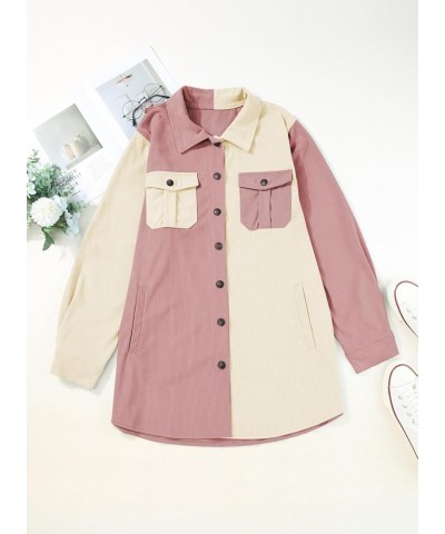 Womens Plus Size Long Sleeve Button Down Boyfriend Shirts Casual Plaid Shacket Jacket Coats(1X-5X) B1 Rose $22.50 Tops