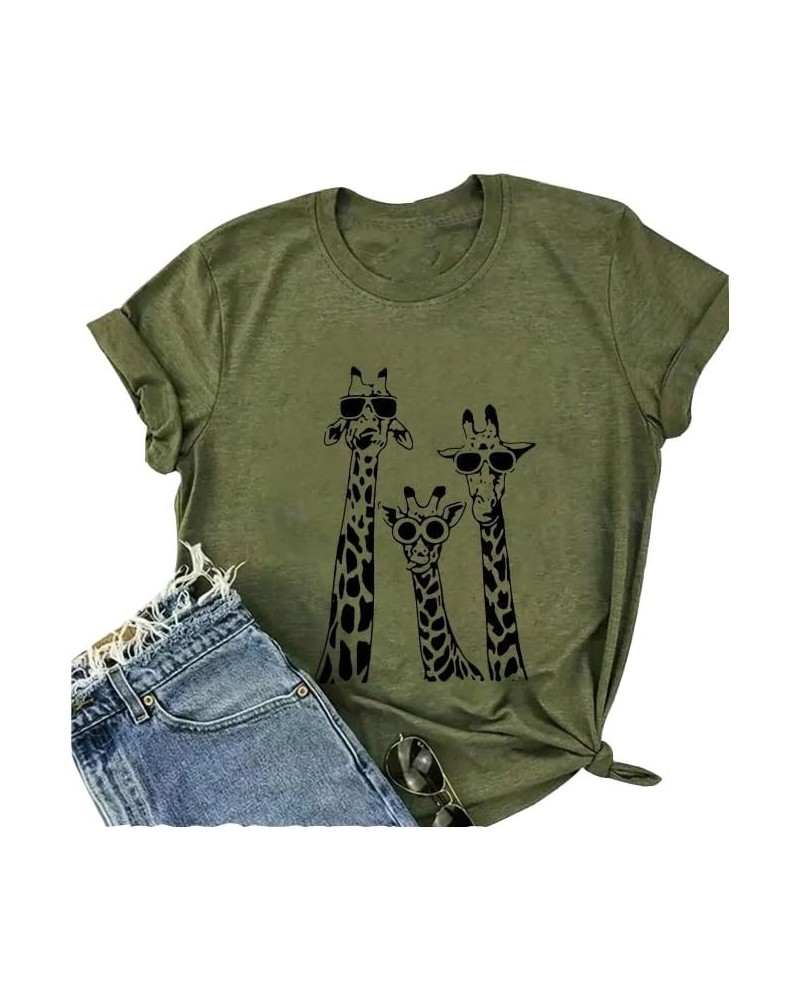 Women's Fun Chicken Print V-Neck T-Shirt Summer Short Sleeve Cute Animal Pattern Tees Tops Green $10.82 T-Shirts