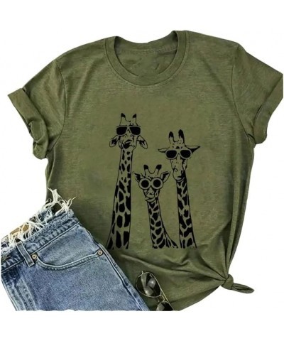 Women's Fun Chicken Print V-Neck T-Shirt Summer Short Sleeve Cute Animal Pattern Tees Tops Green $10.82 T-Shirts