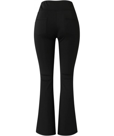 Black Flare Leggings Women Flare Yoga Pants Ribbed Bootcut Leggings High Waisted Bottom Workout Pants with Pockets 01-black $...