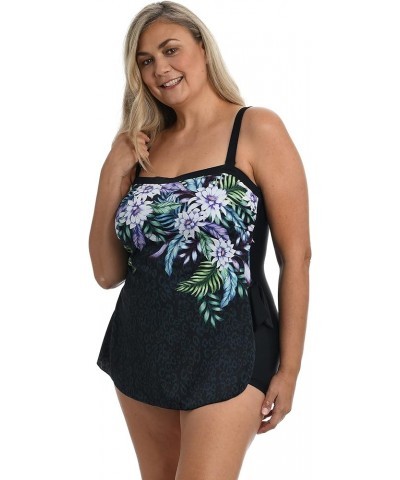 Women's Standard Bandeau Sarong One Piece Swimsuit Black//Fiji Floral $31.08 Swimsuits