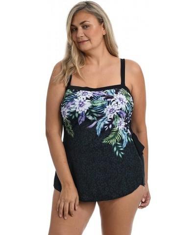 Women's Standard Bandeau Sarong One Piece Swimsuit Black//Fiji Floral $31.08 Swimsuits