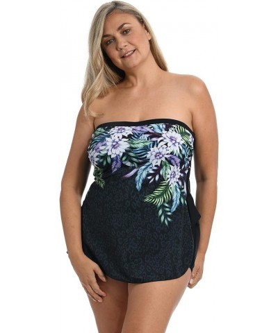 Women's Standard Bandeau Sarong One Piece Swimsuit Black//Fiji Floral $31.08 Swimsuits