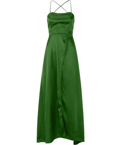 Women's Satin Prom Dresses Spaghetti Straps Backless Long Dress with High Slit Mermaid Formal Party Gown with Pocket Z1-green...