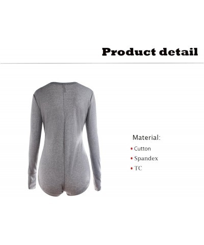 V-Neck One Piece Bodysuit Long Sleeve Bodycon Rompers Overall Gray $10.06 Jumpsuits