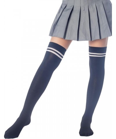 Women's Football Style Stripes Sports Hold-up Thigh High Long Socks Black $10.27 Activewear