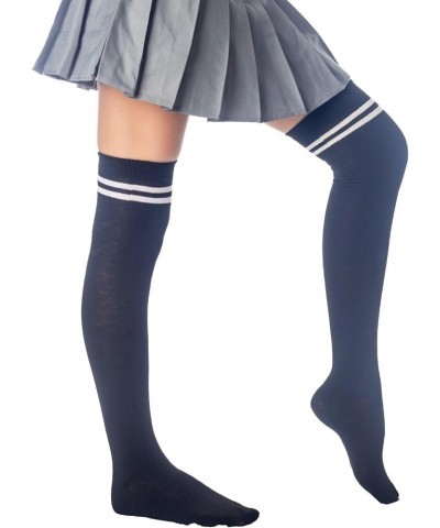 Women's Football Style Stripes Sports Hold-up Thigh High Long Socks Black $10.27 Activewear