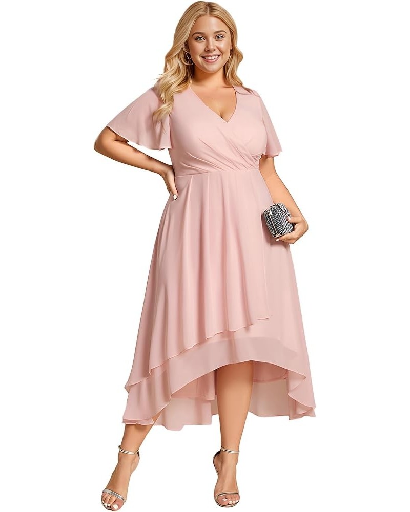 Women's A Line Curvy Pleated Chiffon Plus Size Semi Formal Dress A-pink $30.60 Dresses