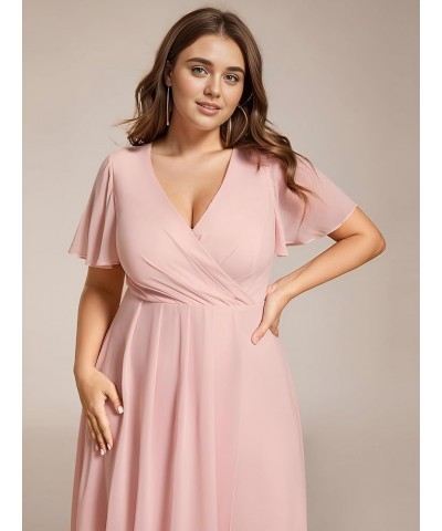 Women's A Line Curvy Pleated Chiffon Plus Size Semi Formal Dress A-pink $30.60 Dresses