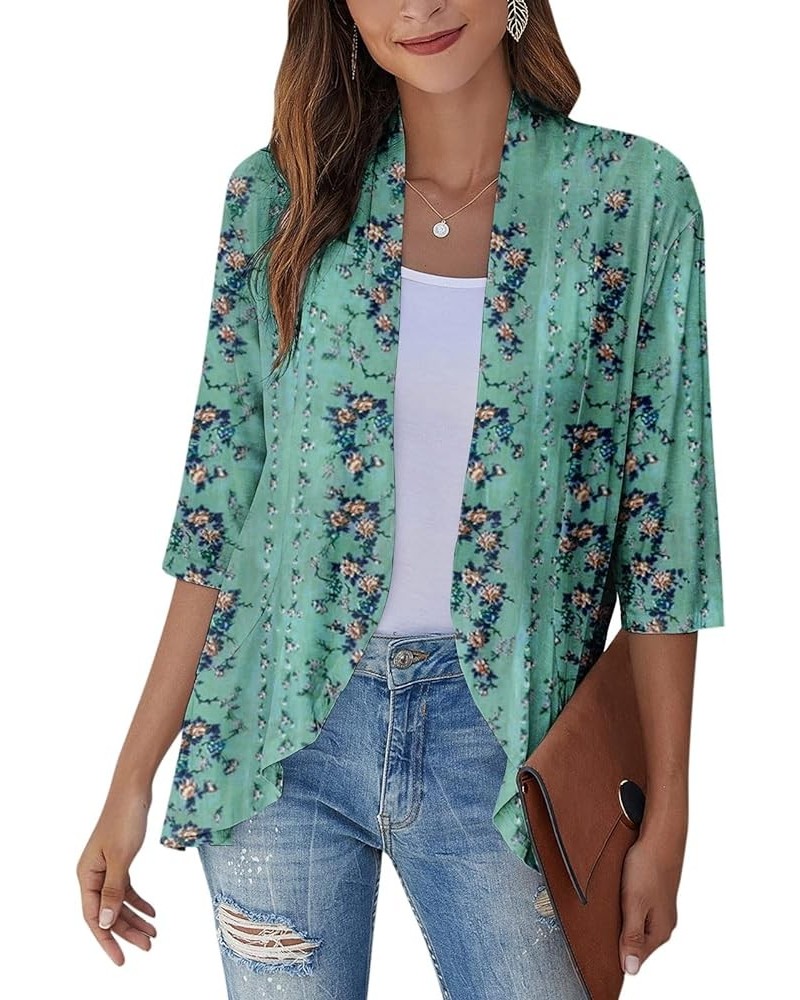 Cardigan for Women,2023 Summer Dressy Casual Open Front 3/4 Sleeve Tops Trendy Floral Ruffle Irregular Hem Shirts D-dark Gree...