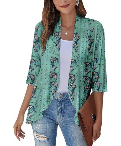 Cardigan for Women,2023 Summer Dressy Casual Open Front 3/4 Sleeve Tops Trendy Floral Ruffle Irregular Hem Shirts D-dark Gree...