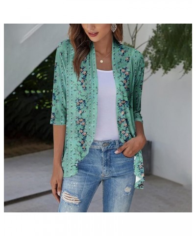 Cardigan for Women,2023 Summer Dressy Casual Open Front 3/4 Sleeve Tops Trendy Floral Ruffle Irregular Hem Shirts D-dark Gree...