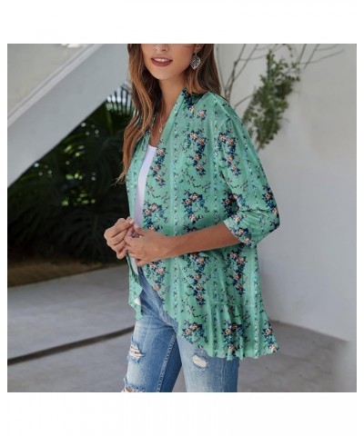 Cardigan for Women,2023 Summer Dressy Casual Open Front 3/4 Sleeve Tops Trendy Floral Ruffle Irregular Hem Shirts D-dark Gree...