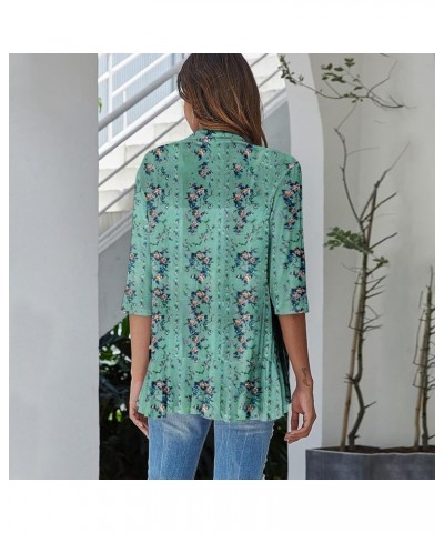 Cardigan for Women,2023 Summer Dressy Casual Open Front 3/4 Sleeve Tops Trendy Floral Ruffle Irregular Hem Shirts D-dark Gree...