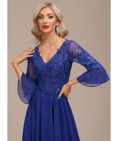 Women's V Neck Long Sleeve Mother of The Bride Dresses with Pockets Chiffon Aline Formal Evening Gowns with Pockets Dusty Sag...