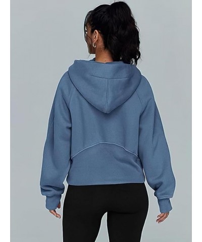 Women's Half-Zipper Hoodies Quarter Zip Up Fleece Sweatshirt Cropped Long Sleeve Pullover Tops Sea Blue $19.78 Hoodies & Swea...