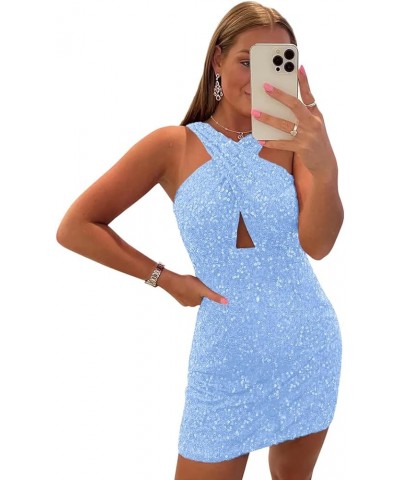 Women's Juniors Sequin Homecoming Dresses for Teens 2023 Sparkly Short Prom Dress Cocktail Gowns Light Blue $30.00 Dresses