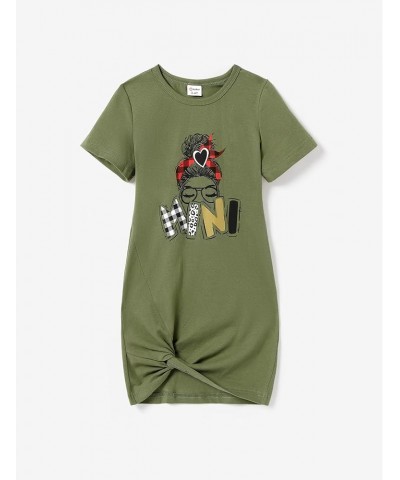 Mommy and Me Matching Dresses Cartoon Print Short Sleeve Crewneck T-Shirt Dress Girl Army Green $9.68 Dresses