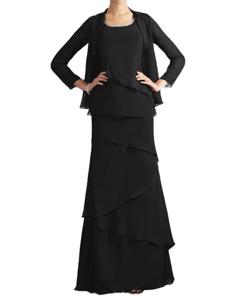 Mother of The Bride Dresses Long Evening Formal Dress Long Sleeve Chiffon Jacket Tiered Black $36.96 Dresses