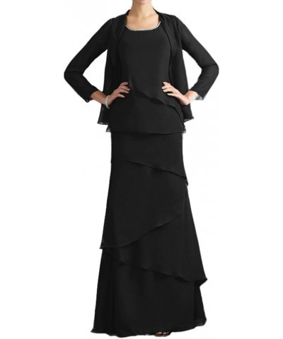 Mother of The Bride Dresses Long Evening Formal Dress Long Sleeve Chiffon Jacket Tiered Black $36.96 Dresses