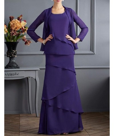 Mother of The Bride Dresses Long Evening Formal Dress Long Sleeve Chiffon Jacket Tiered Black $36.96 Dresses