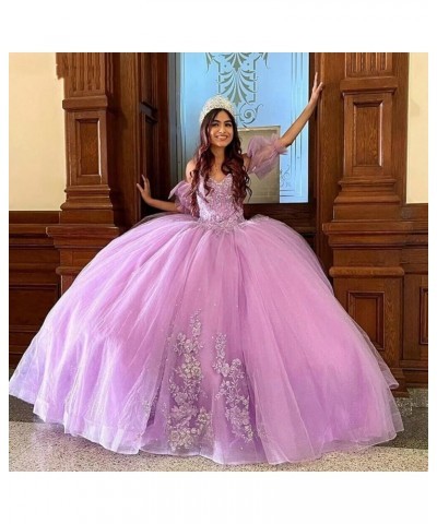 Sparkly Tulle Quinceanera Dresses Ball Gown Puffy Sleeves Lace Sweet 16 Dresses Beaded Floral Prom Dress Y101 Mint $57.38 Dre...