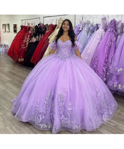 Sparkly Tulle Quinceanera Dresses Ball Gown Puffy Sleeves Lace Sweet 16 Dresses Beaded Floral Prom Dress Y101 Mint $57.38 Dre...