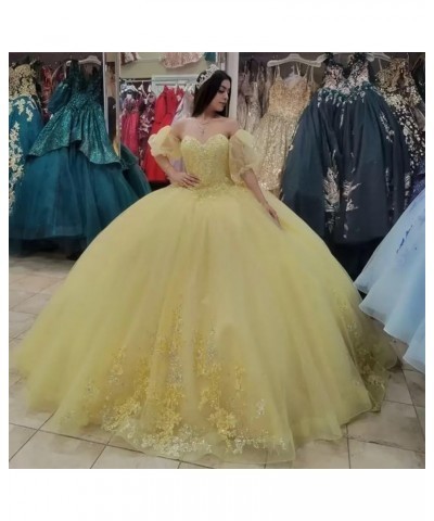 Sparkly Tulle Quinceanera Dresses Ball Gown Puffy Sleeves Lace Sweet 16 Dresses Beaded Floral Prom Dress Y101 Mint $57.38 Dre...