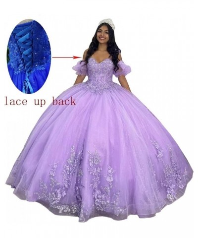 Sparkly Tulle Quinceanera Dresses Ball Gown Puffy Sleeves Lace Sweet 16 Dresses Beaded Floral Prom Dress Y101 Mint $57.38 Dre...