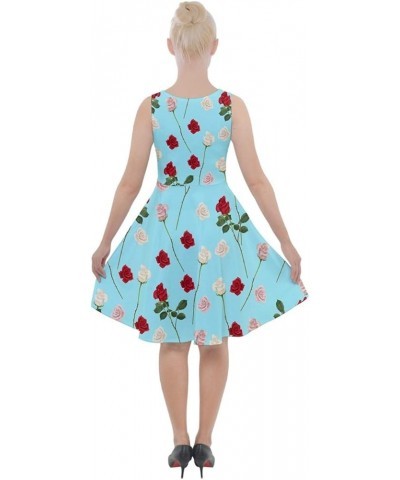 Womens V-Neck Summer Dress Vintage Roses Floral Flowers Pattern Knee Length Skater Dress with Pockets, XS-5XL Aqua $16.82 Others