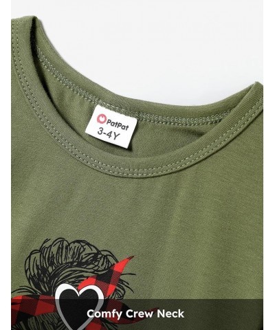 Mommy and Me Matching Dresses Cartoon Print Short Sleeve Crewneck T-Shirt Dress Girl Army Green $9.68 Dresses