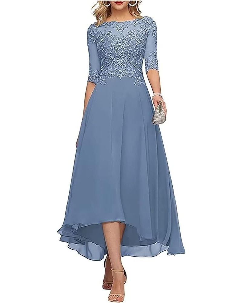 Lace Appliques Mother of The Bride Dress Tea Length 3/4 Sleeves Chiffon Formal Wedding Party Prom Gowns for Women Dusty Blue ...