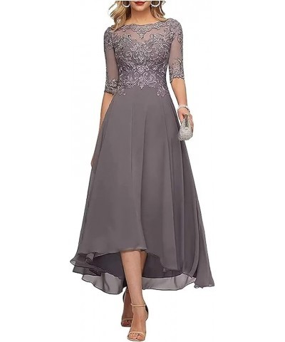 Lace Appliques Mother of The Bride Dress Tea Length 3/4 Sleeves Chiffon Formal Wedding Party Prom Gowns for Women Dusty Blue ...