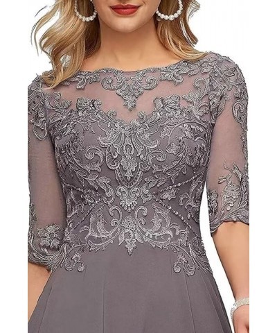 Lace Appliques Mother of The Bride Dress Tea Length 3/4 Sleeves Chiffon Formal Wedding Party Prom Gowns for Women Dusty Blue ...