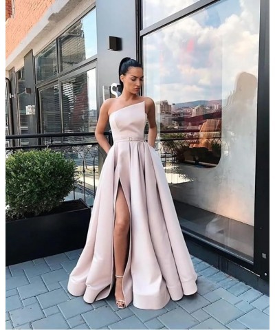 Women's A line Long Prom Dress with Pockets Satin Ball Gown Side Slit Backless Formal Evening Party Gown Grey $43.34 Dresses