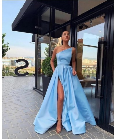 Women's A line Long Prom Dress with Pockets Satin Ball Gown Side Slit Backless Formal Evening Party Gown Grey $43.34 Dresses