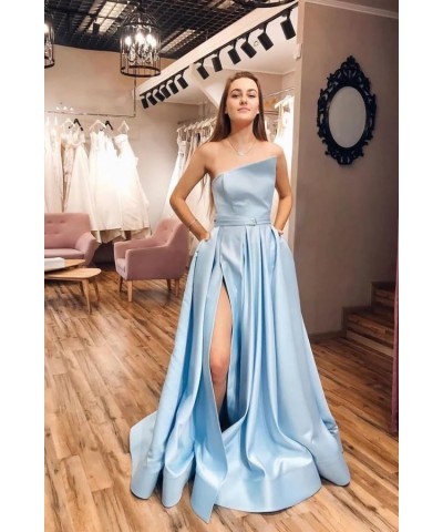 Women's A line Long Prom Dress with Pockets Satin Ball Gown Side Slit Backless Formal Evening Party Gown Grey $43.34 Dresses