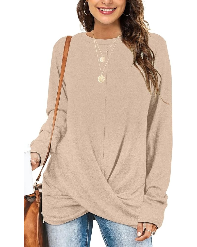 Tunic Tops For Leggings For Women Twist Front Long Sleeve Crew Neck Shirts 04a-khaki $13.49 Tops