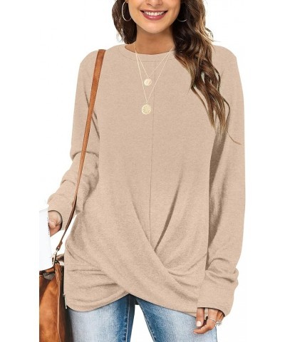 Tunic Tops For Leggings For Women Twist Front Long Sleeve Crew Neck Shirts 04a-khaki $13.49 Tops