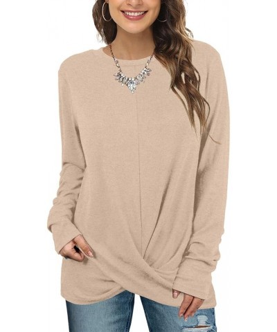 Tunic Tops For Leggings For Women Twist Front Long Sleeve Crew Neck Shirts 04a-khaki $13.49 Tops