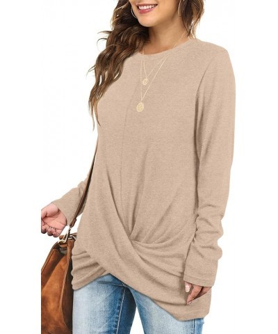 Tunic Tops For Leggings For Women Twist Front Long Sleeve Crew Neck Shirts 04a-khaki $13.49 Tops