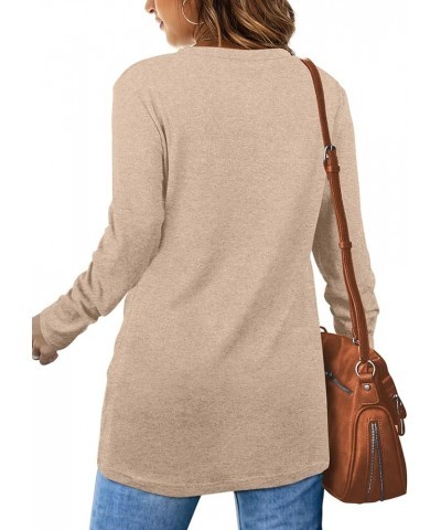 Tunic Tops For Leggings For Women Twist Front Long Sleeve Crew Neck Shirts 04a-khaki $13.49 Tops