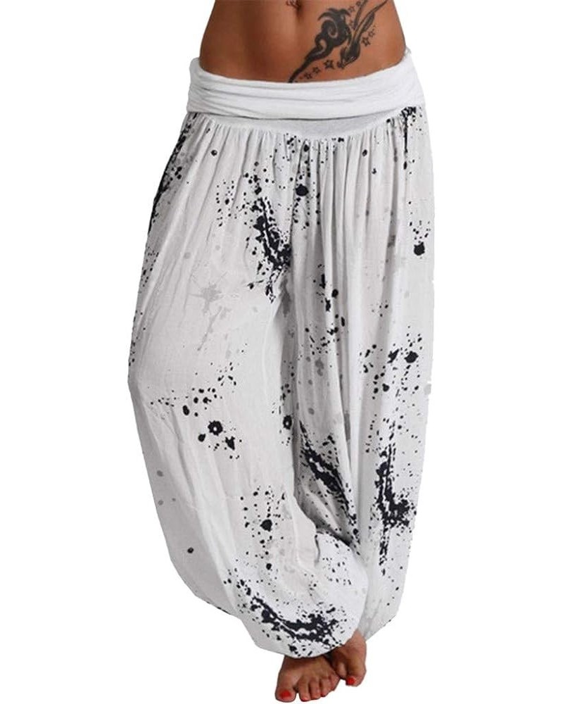 Fashion Thai Boho Splash Printed Harem Yoga Pants for Women Gypsy Baggy Oversized Elastic Waist Hippie Lounge Trousers White ...