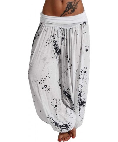 Fashion Thai Boho Splash Printed Harem Yoga Pants for Women Gypsy Baggy Oversized Elastic Waist Hippie Lounge Trousers White ...