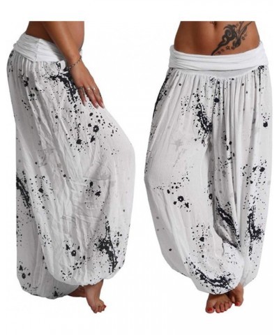 Fashion Thai Boho Splash Printed Harem Yoga Pants for Women Gypsy Baggy Oversized Elastic Waist Hippie Lounge Trousers White ...