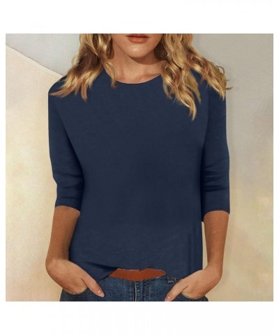 Womens Summer Tops 2023 3/4 Length Sleeve Casual Blouses Crewneck Solid Color Cute Tops Loose Fit Pullover 02-royal Blue $7.2...