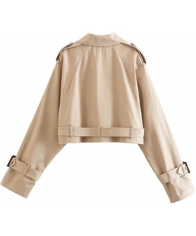 Women's Casual Cropped Oversized Trench Coat with Belt Lapel Double Breasted Jacket Outwear Khaki $14.49 Coats